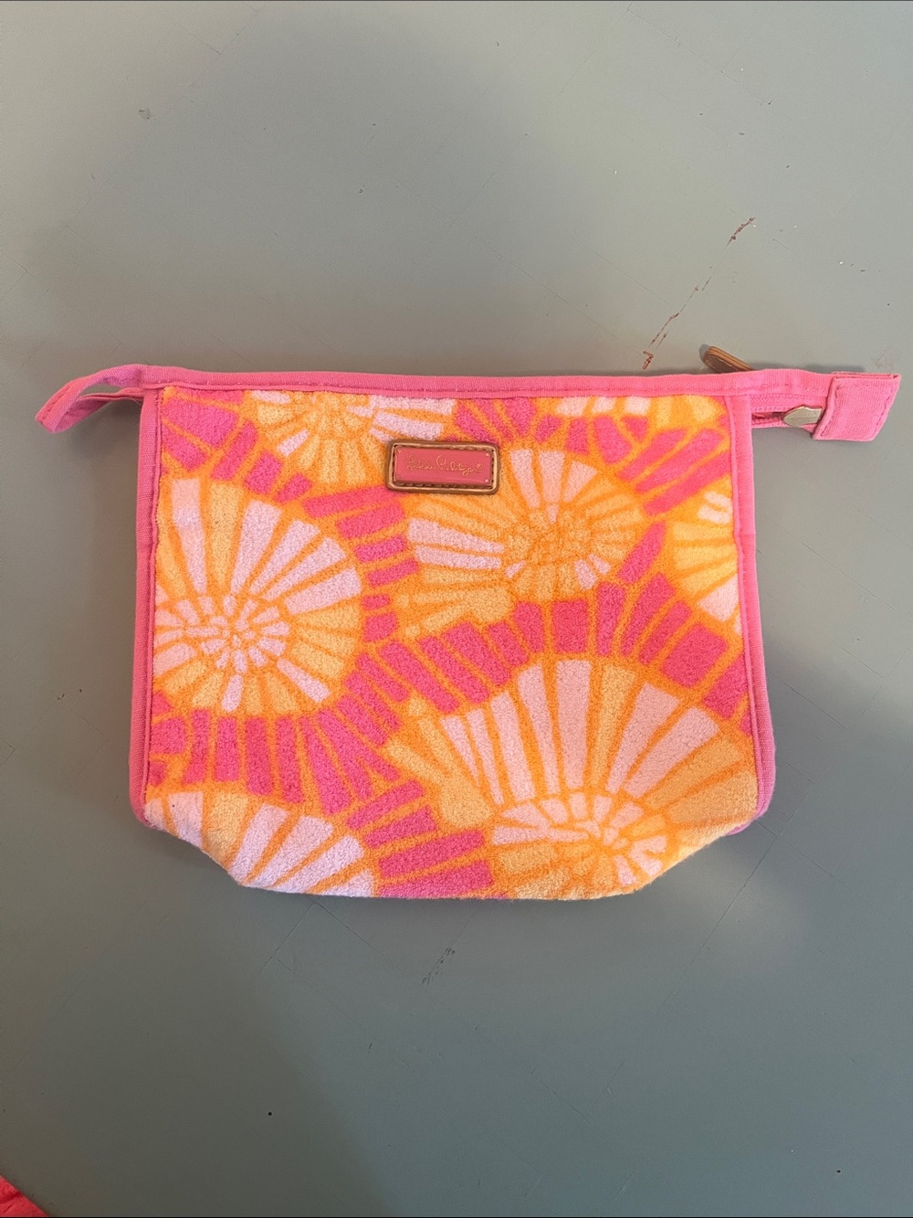 Lilly Pulitzer Pink & Orange Floral Velvet Cosmetic Pouch